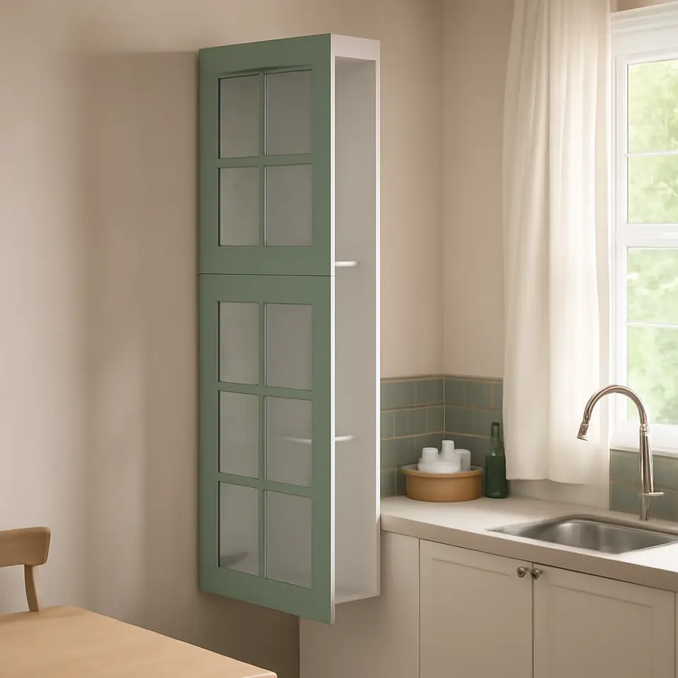 Møbelmontering METOD Vægskab med hylder/2 vitrinlåger, hvid/Stensund lysegrøn, 40×100 cm | Billig & Hurtig i København