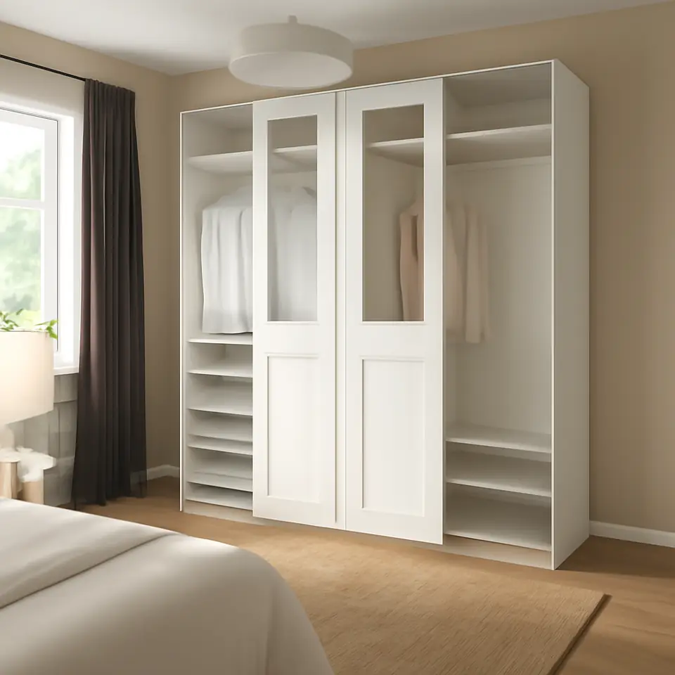Møbelmontering PAX / GRIMO Garderobe m skydedøre, hvid/klart glas hvid, 200x66x236 cm | Få et tilbud i dag