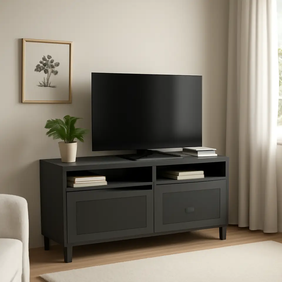 Møbelmontering BESTÅ Tv-bord med låger, mørkegrå/Mörtviken/Stubbarp grå, 120x42x74 cm | Fast Pris i Storkøbenhavn