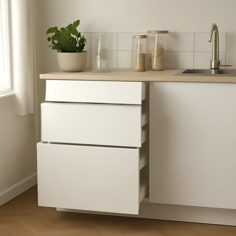 Møbelmontering METOD / MAXIMERA Underskab 4 fronter/4 skuffer, hvid/Vallstena hvid, 60×60 cm | Professionel Møbelmontør
