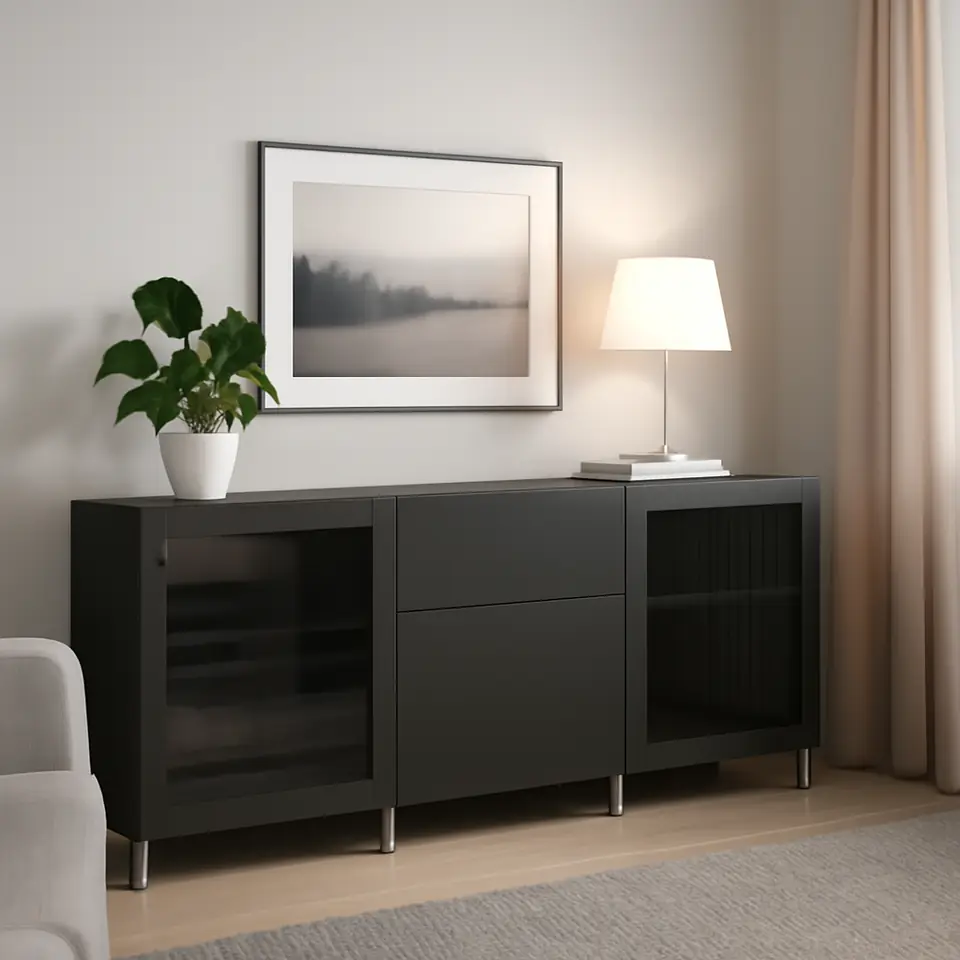 Møbelmontering BESTÅ Opbevaring med skuffer, mørkegrå Lappviken/Sindvik mørkegrå, 180x42x74 cm | Fast Pris i Storkøbenhavn