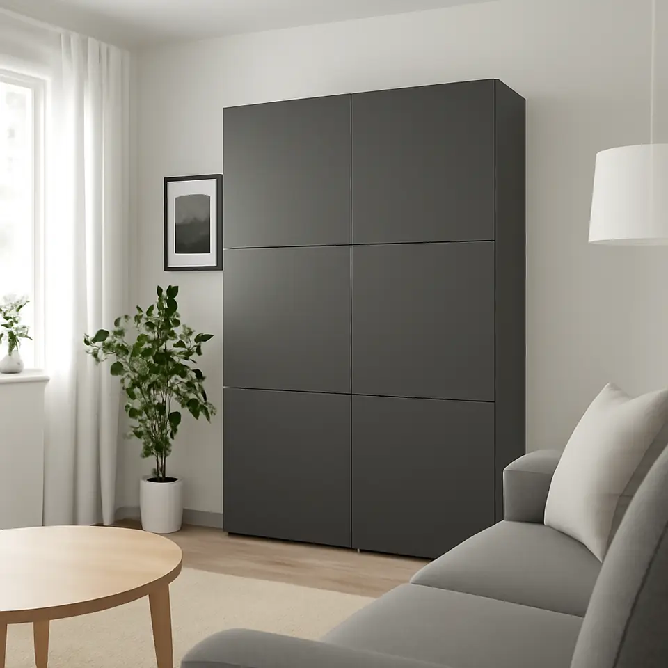 Møbelmontering BESTÅ Opbevaring med låger, mørkegrå/Lappviken mørkegrå, 120x42x193 cm | Få et tilbud i dag
