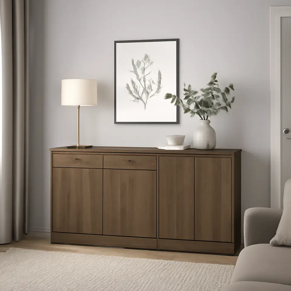 Møbelmontering TONSTAD Opbevaringskombination, brun egetræsfiner med bejdse, 202x47x90 cm | Professionel Møbelmontør