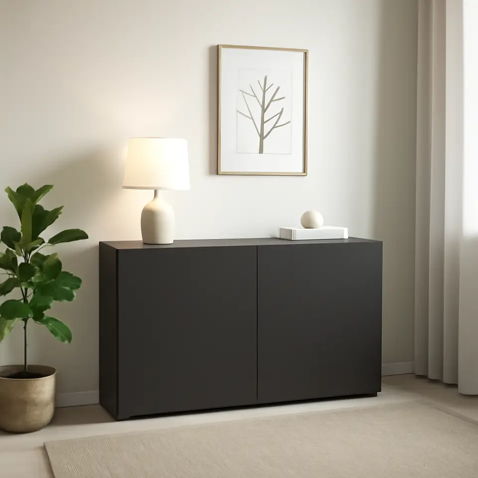 Møbelmontering BESTÅ Reol med døre, mørkegrå/Lappviken mørkegrå, 120x42x64 cm | Billig & Hurtig i København