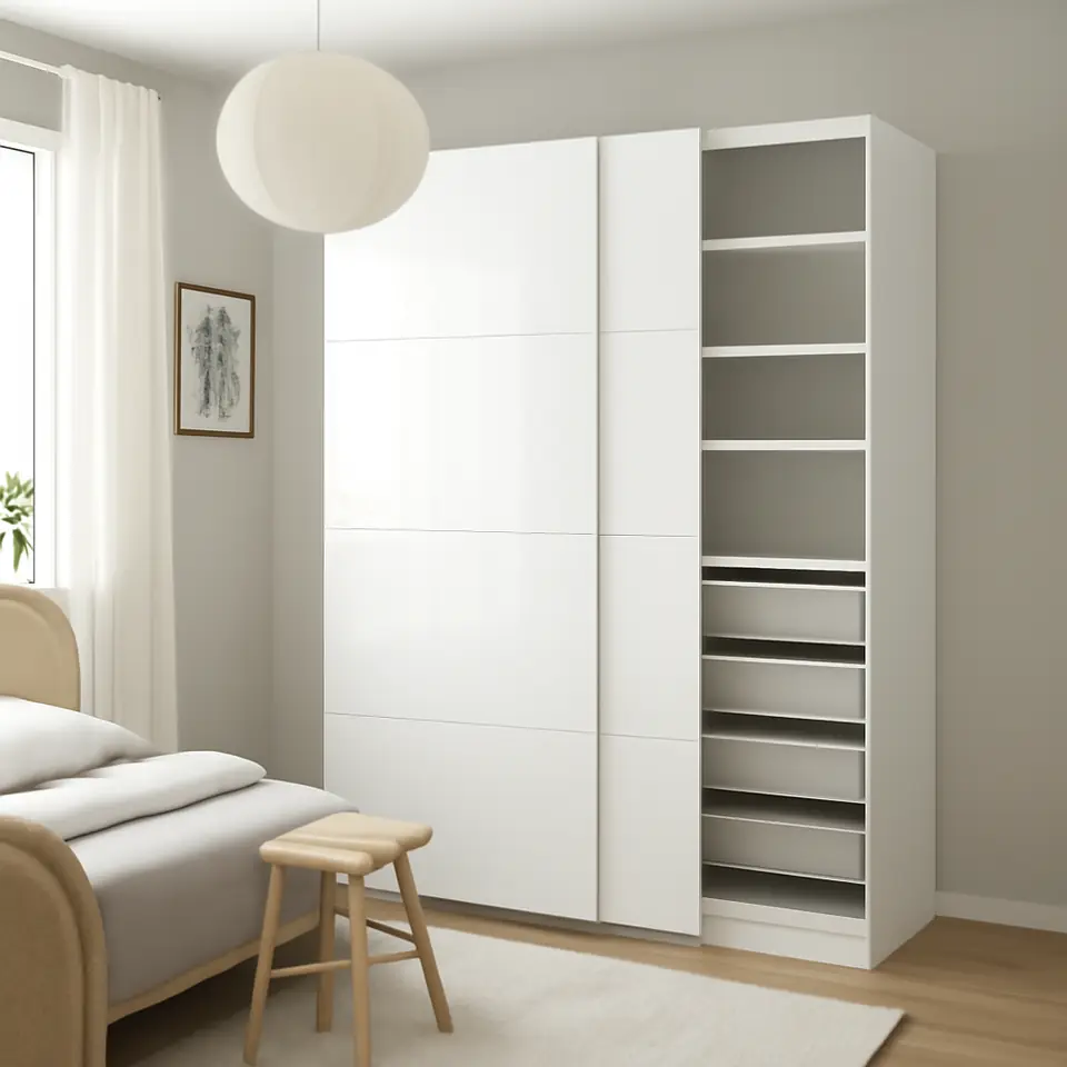 Møbelmontering PAX / FÄRVIK Garderobekombination, hvid/hvidt glas, 150x66x201 cm | Samling af Møbler i Rødovre & Kbh