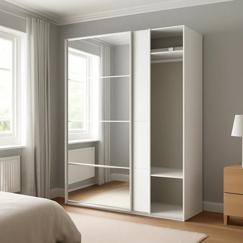 Møbelmontering PAX / AULI Garderobe m skydedøre, hvid/spejl, 150x66x236 cm | Billig & Hurtig i København