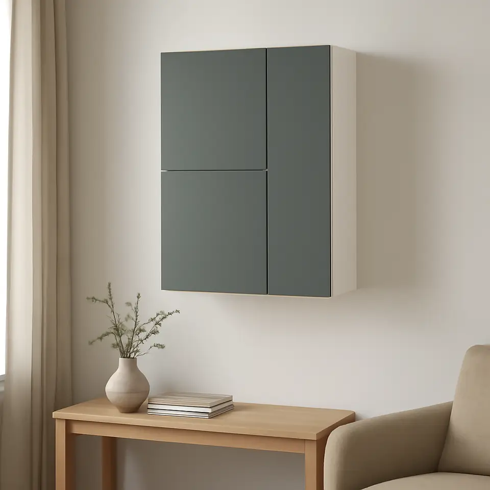 Møbelmontering METOD Vægskab med hylder/2 låger, hvid/Nickebo mat grå-grøn, 60×100 cm | Få et tilbud i dag