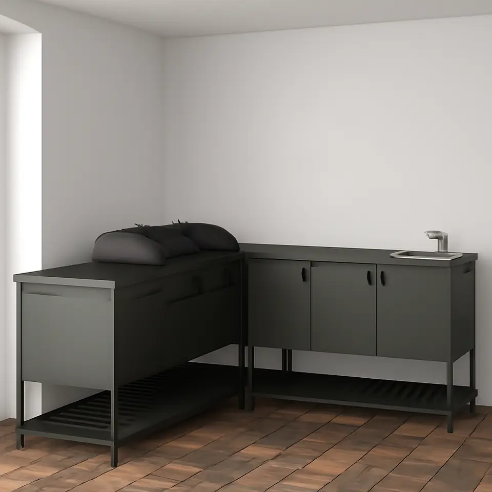 Møbelmontering BÅTSKÄR Udekøkken m kulgrill+vask, mørkegrå, 180×180 cm | Fast Pris i Storkøbenhavn
