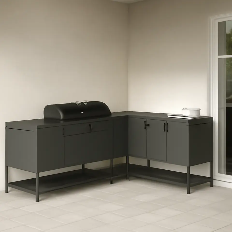 Møbelmontering BÅTSKÄR Udekøkken m kulgrill+vask, mørkegrå, 180×180 cm | Professionel Møbelmontør