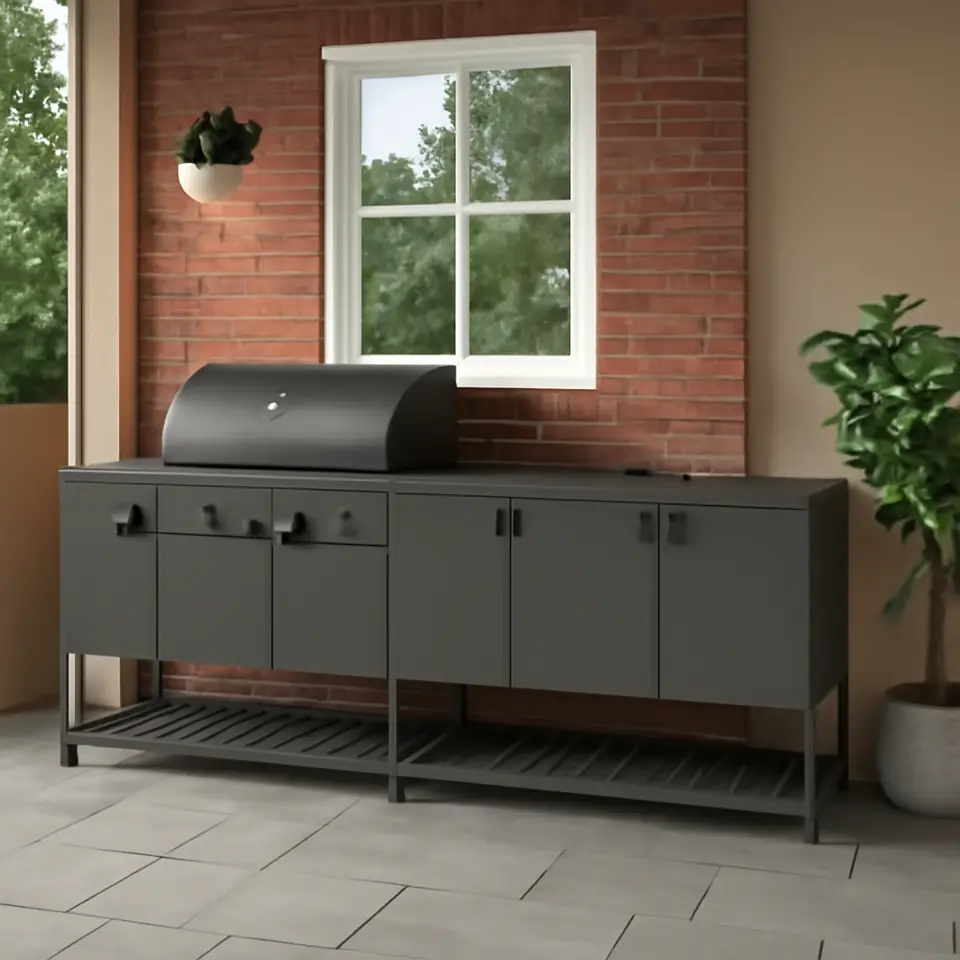 Møbelmontering BÅTSKÄR Udekøkken med gasgrill, mørkegrå, 240×60 cm | Professionel Møbelmontør