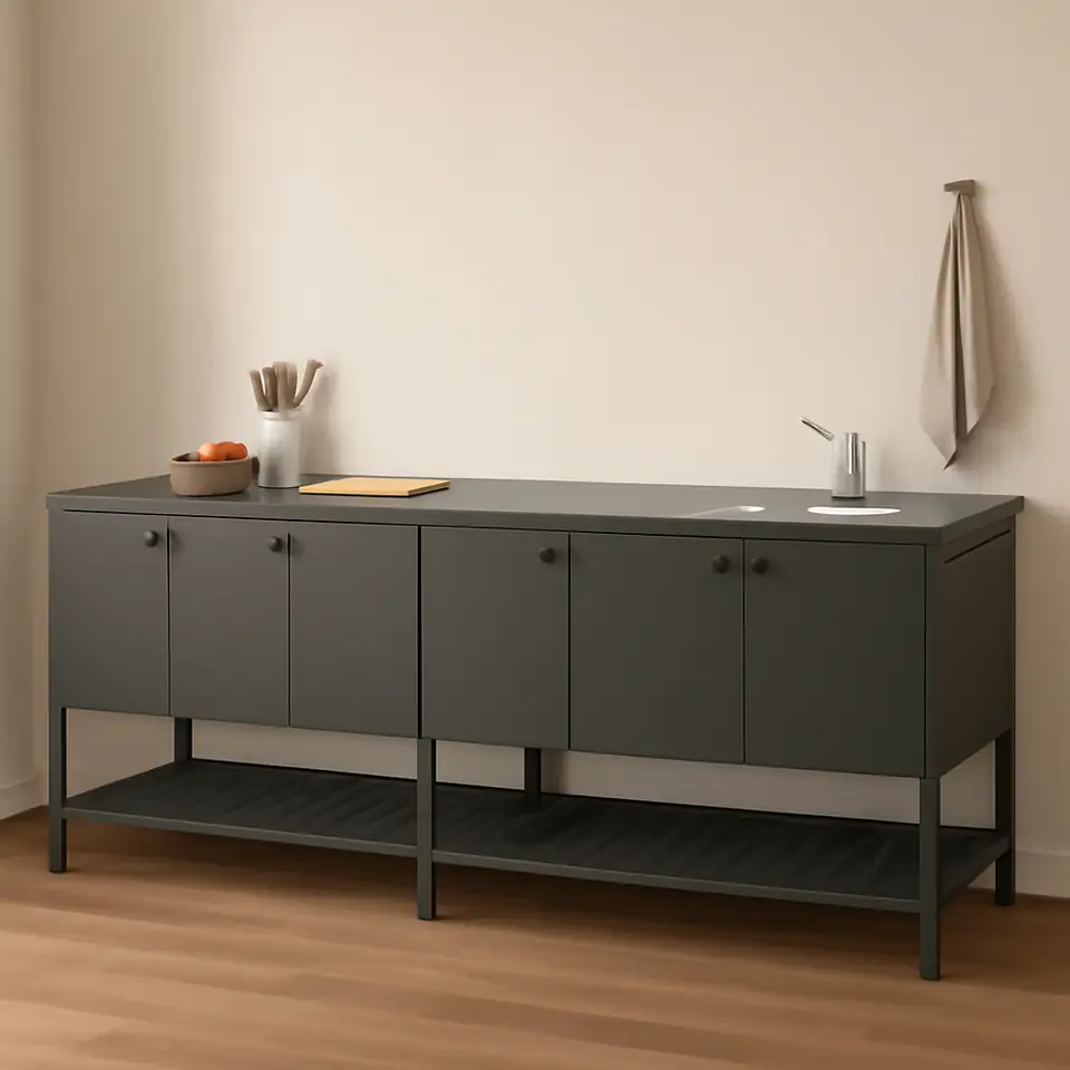 Møbelmontering BÅTSKÄR Udekøkken med vask, mørkegrå, 240×60 cm | Billig & Hurtig i København