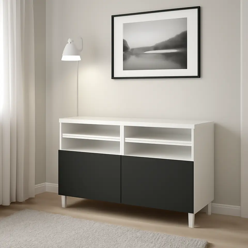 Møbelmontering BESTÅ Tv-bord med låger, hvid/Lappviken/Stubbarp mørkegrå, 120x42x74 cm | Få et tilbud i dag