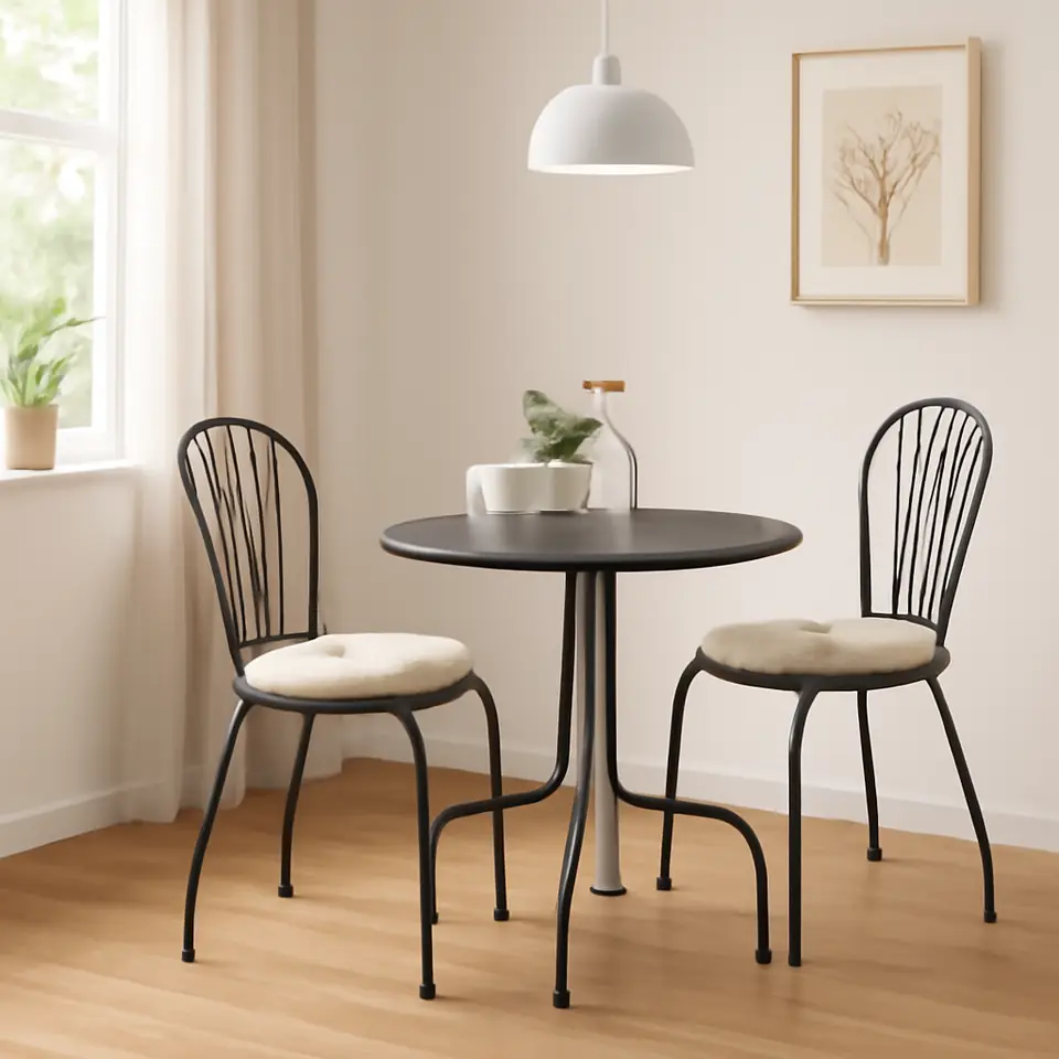 Møbelmontering LÄCKÖ Bord + 2 stole, ude, grå/Kuddarna lys grå-beige, 70 cm | Få et tilbud i dag