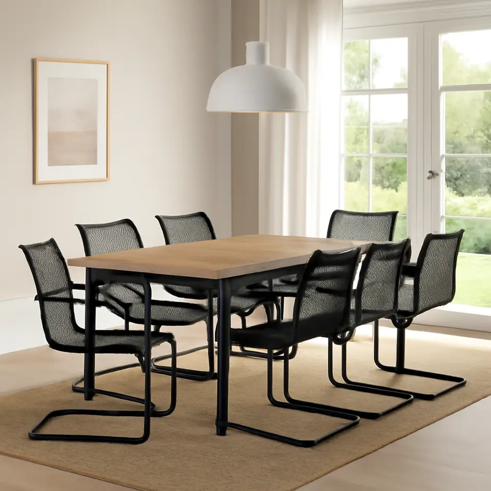 Møbelmontering VÄSMAN / VÄSMAN Bord+6 stole med armlæn, ude, kan trækkes ud lysebrun med bejdse/sort, 135×190/74 cm | Professionel Møbelmontør
