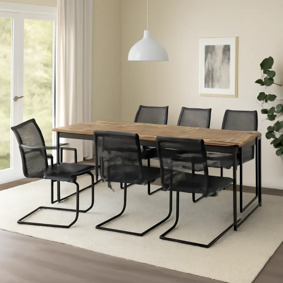 Møbelmontering VÄSMAN / VÄSMAN Bord+6 stole med armlæn, ude, kan trækkes ud lysebrun med bejdse/sort, 135×190/74 cm | Fast Pris i Storkøbenhavn