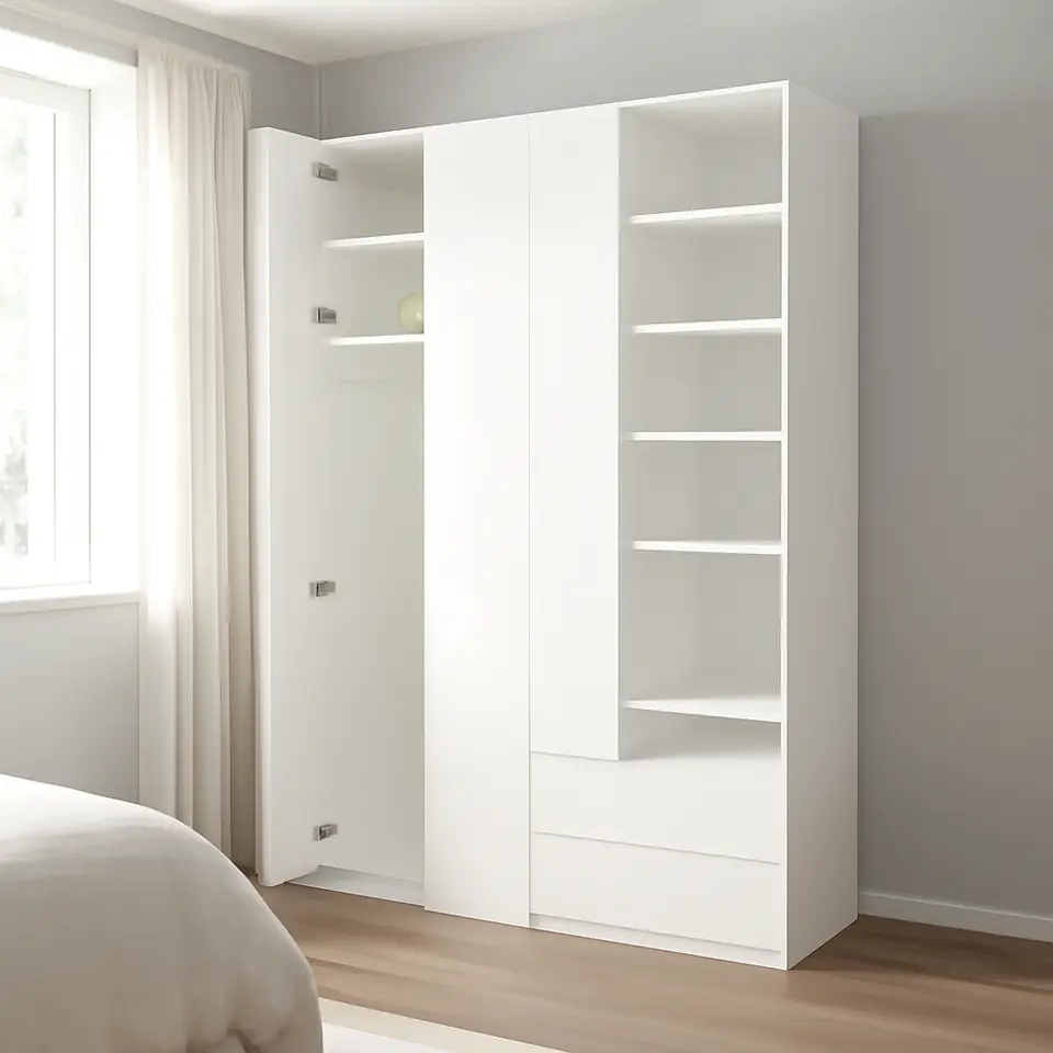 Møbelmontering PLATSA Garderobeskab 6 døre+3 skuffer, hvid/Fonnes hvid, 140x57x241 cm | Få et tilbud i dag