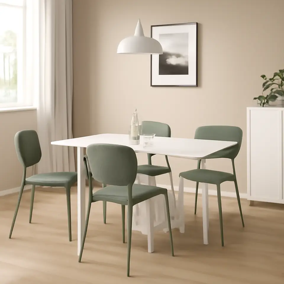 Møbelmontering VIHALS / VIHALS Bord og 4 stole, klapbord hvid/grøn Tibbleby grågrøn, 39/95/151×90 cm | Billig & Hurtig i København