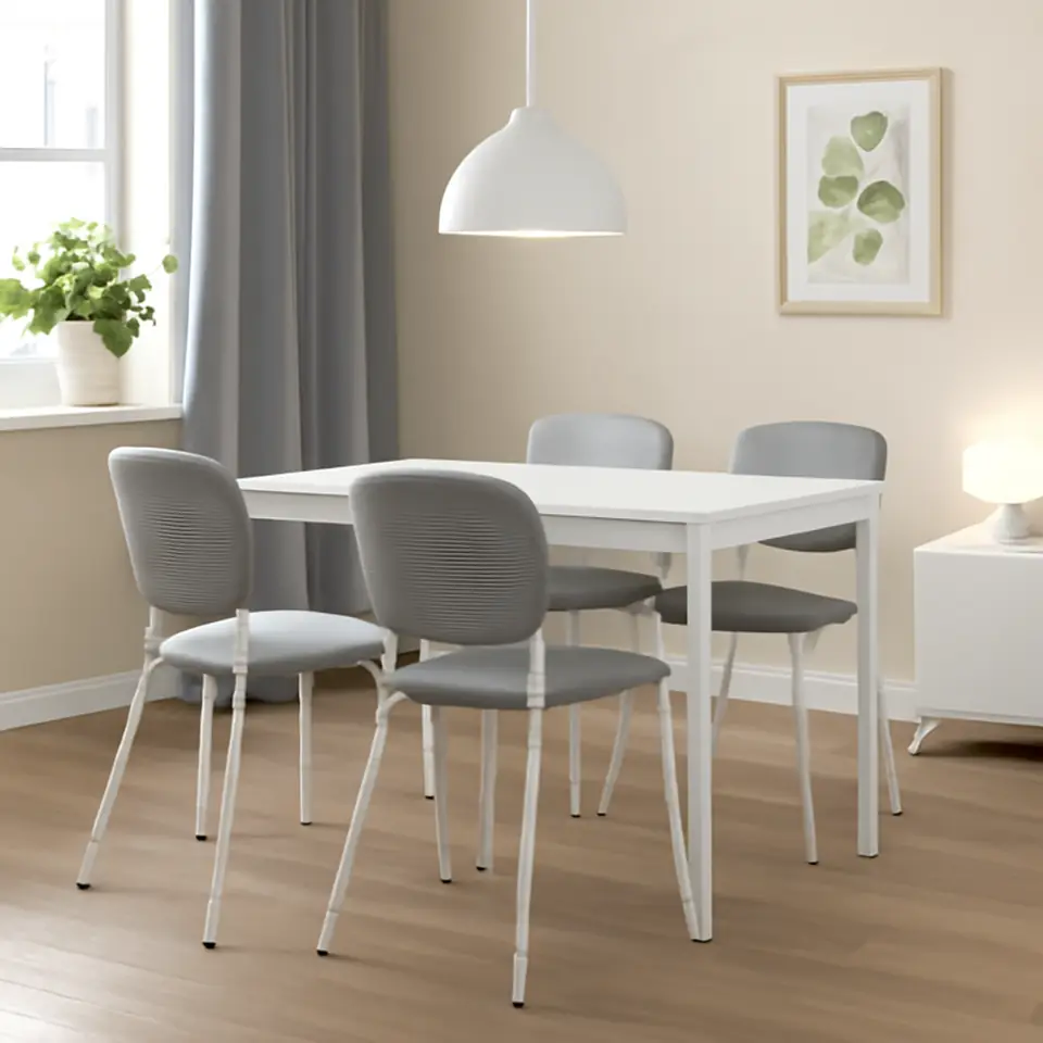 Møbelmontering VIHALS / VIHALS Bord og 4 stole, hvid/hvid Tibbleby gråbeige, 84/120×74 cm | Professionel Møbelmontør