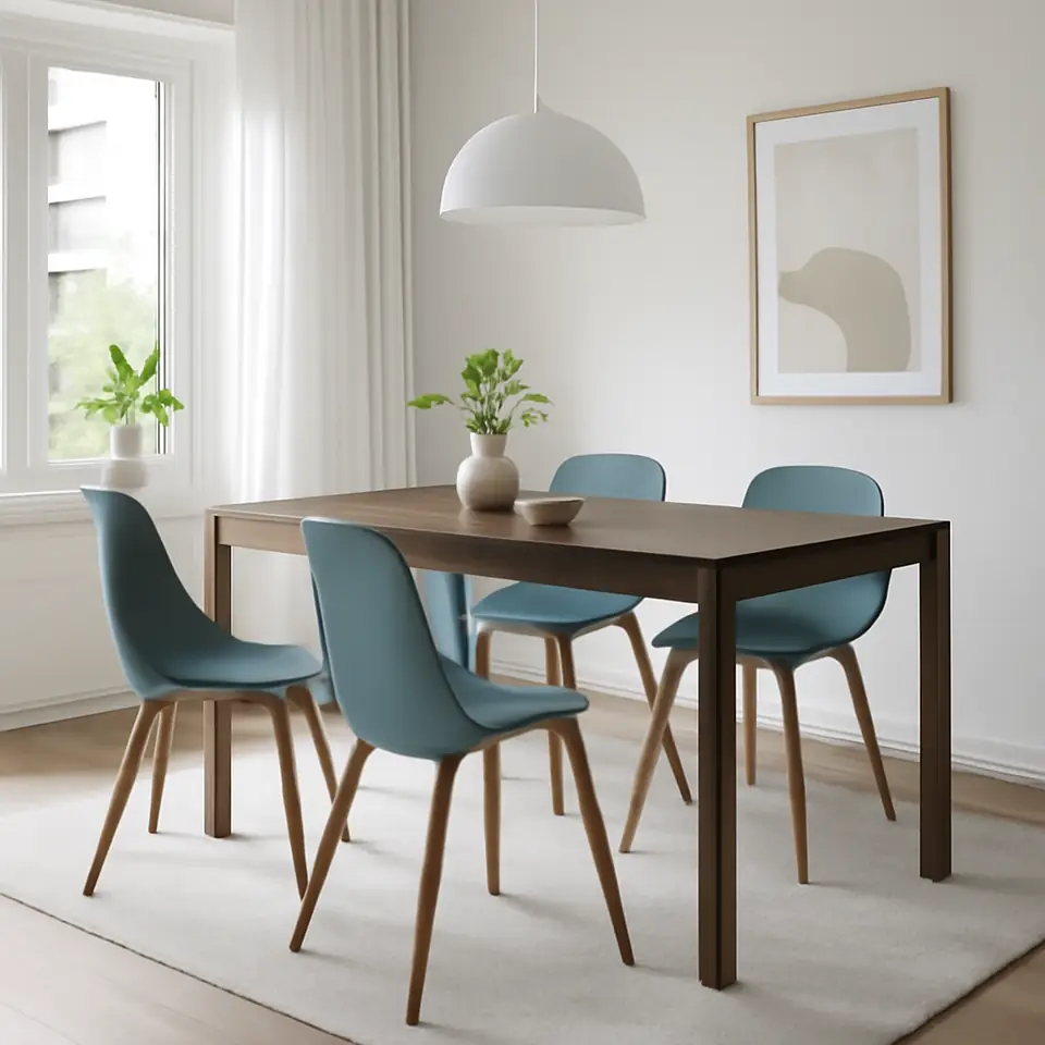 Møbelmontering TONSTAD / GRÖNSTA Bord og 4 stole, brun egetræsfiner/turkisgrå, 150×80 cm | Fast Pris i Storkøbenhavn