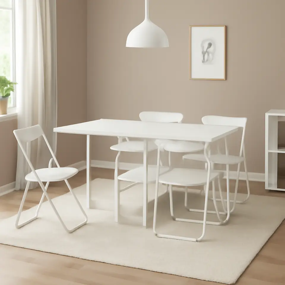 Møbelmontering VIHALS / VIHALS Bord og 4 stole, klapbord hvid/Kan klappes sammen hvid, 39/95/151×90 cm | Få et tilbud i dag