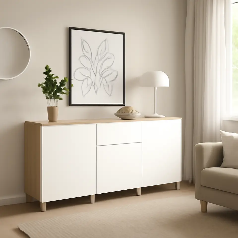 Møbelmontering BESTÅ Opbevaring med skuffer, egetræsmønster med hvid bejdse/Lappviken hvid, 180x42x74 cm | Samling af Møbler i Rødovre & Kbh