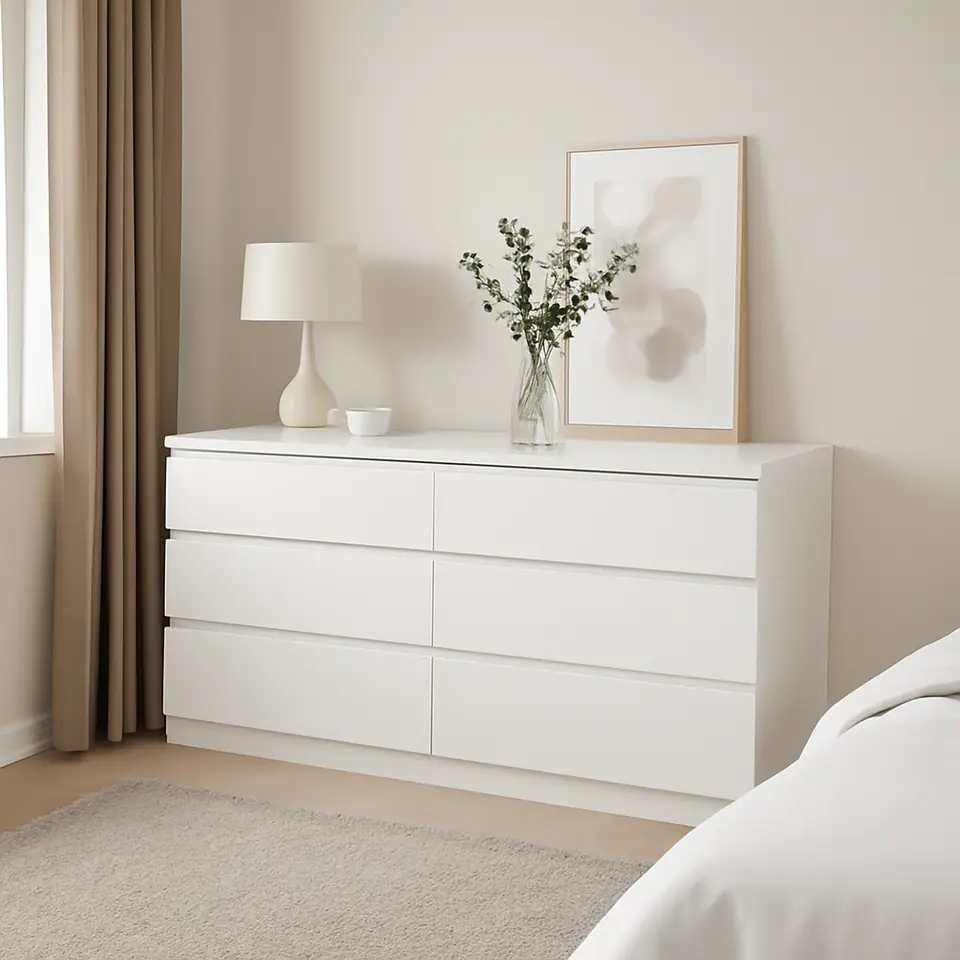 Møbelmontering KULLEN Kommode 6 skuffer, hvid, 140×72 cm | Fast Pris i Storkøbenhavn