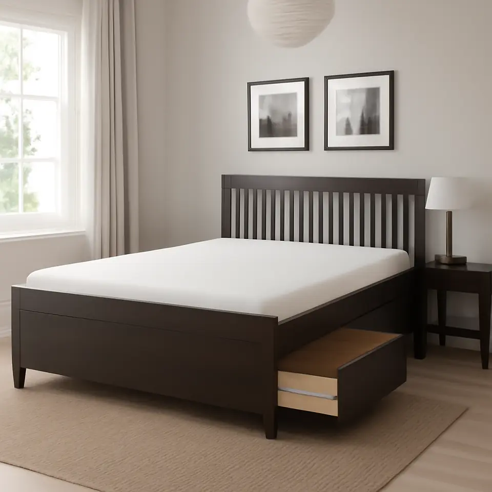 Møbelmontering IDANÄS Sengestel med opbevaring, mørkebrun bejdset, 160×200 cm | Samling af Møbler i Rødovre & Kbh