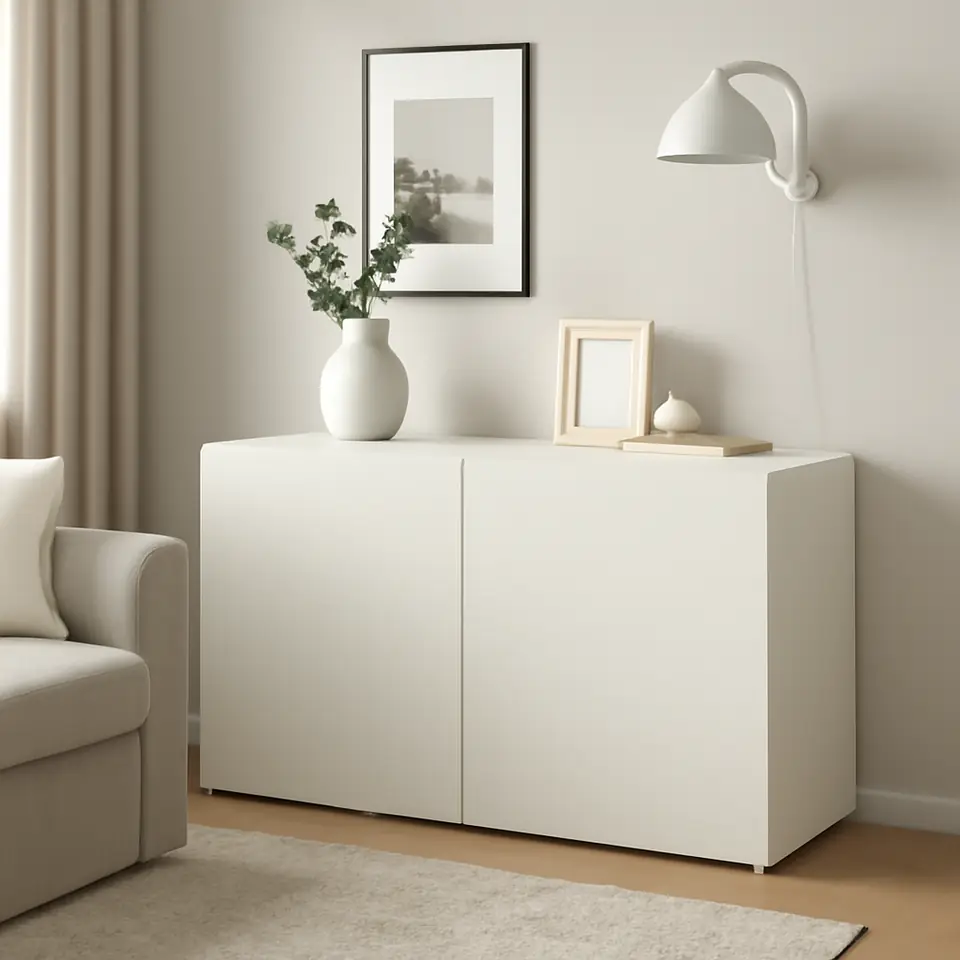 Møbelmontering BESTÅ Reol med døre, Laxviken hvid, 120x42x64 cm | Samling af Møbler i Rødovre & Kbh