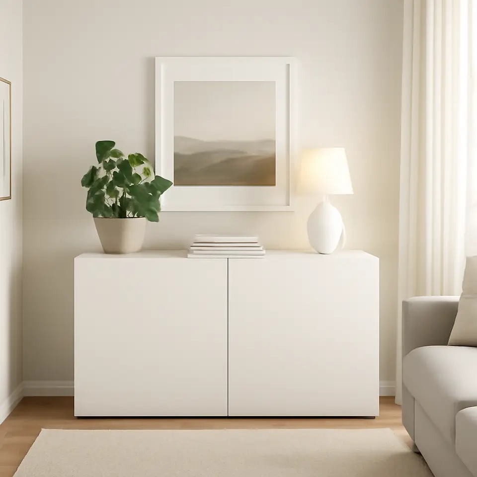 Møbelmontering BESTÅ Reol med døre, Laxviken hvid, 120x42x64 cm | Få et tilbud i dag