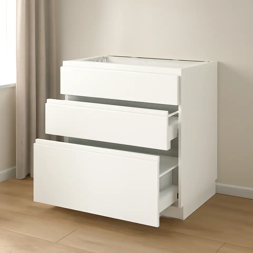 Møbelmontering METOD / MAXIMERA Usk vask+3 fronter/2 skuffer, hvid/Voxtorp mat hvid, 80×60 cm | Få et tilbud i dag