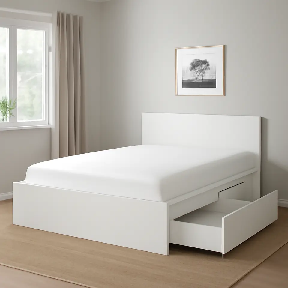 Møbelmontering MALM Sengestel, højt, med 2 sengeskuffer, hvid/Luröy, 180×200 cm | Professionel Møbelmontør