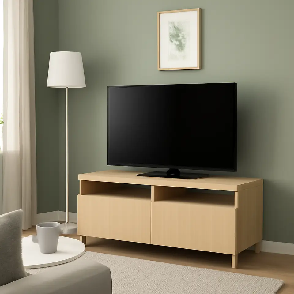 Møbelmontering BESTÅ Tv-bord med skuffer, egetræsmønster med hvid bejdse/Lappviken/Stubbarp egetræsmønster med hvid bejdse, 120x42x48 cm | Få et tilbud i dag