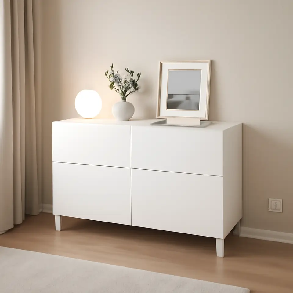 Møbelmontering BESTÅ Opbevaringskom låger/skuffer, hvid/Lappviken/Stubbarp hvid, 120x42x74 cm | Billig & Hurtig i København