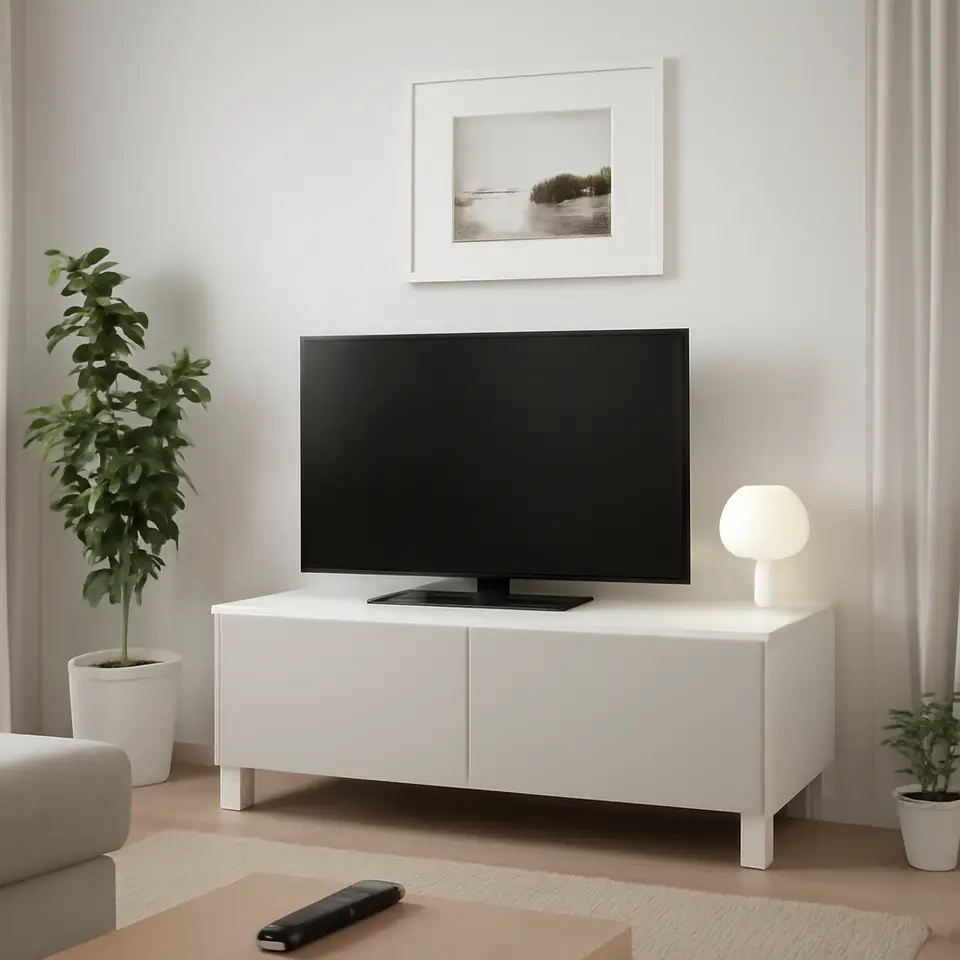 Møbelmontering BESTÅ Tv-bord med skuffer, hvid/Lappviken/Stubbarp lysegrå, 120x42x48 cm | Billig & Hurtig i København