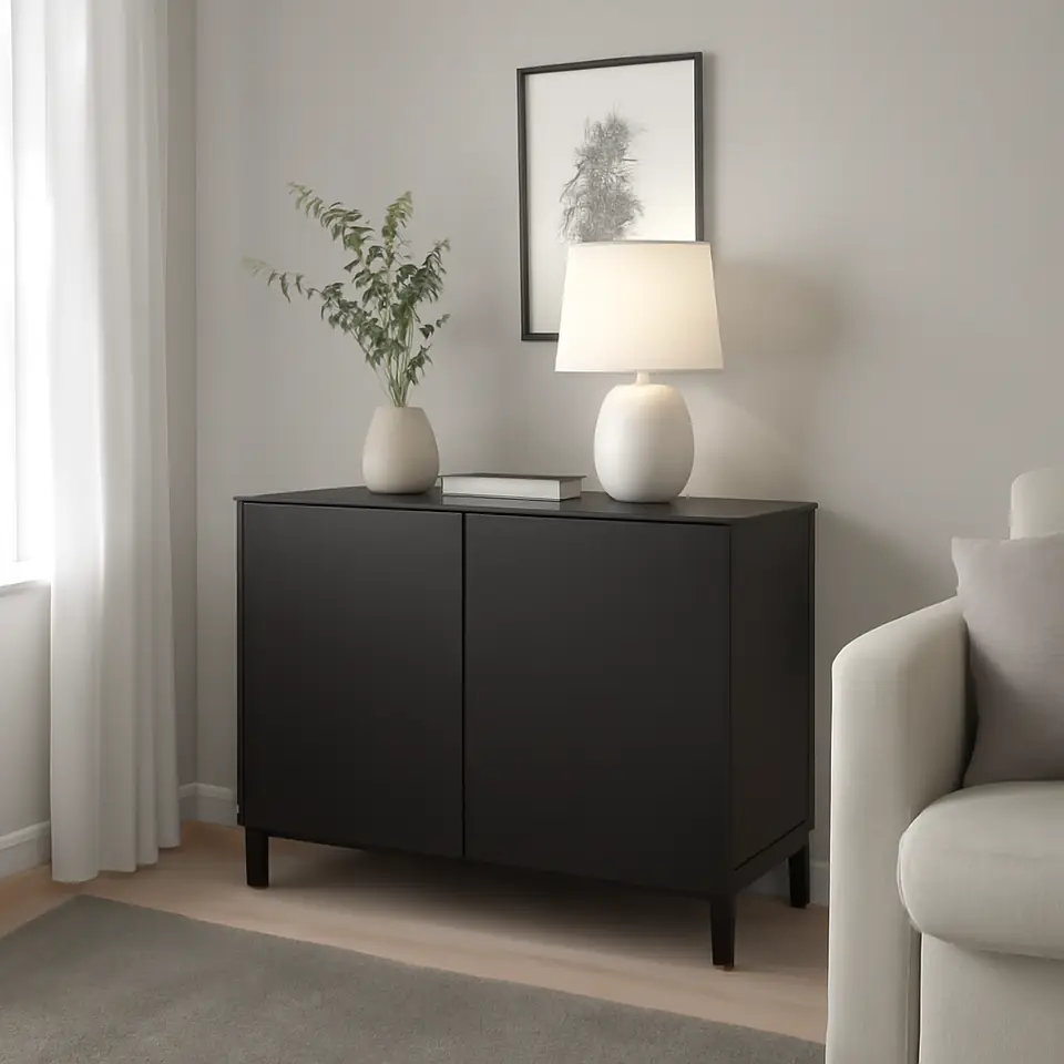 Møbelmontering BESTÅ Opbevaring med låger, sortbrun/Lappviken/Stubbarp sortbrun, 120x42x74 cm | Billig & Hurtig i København