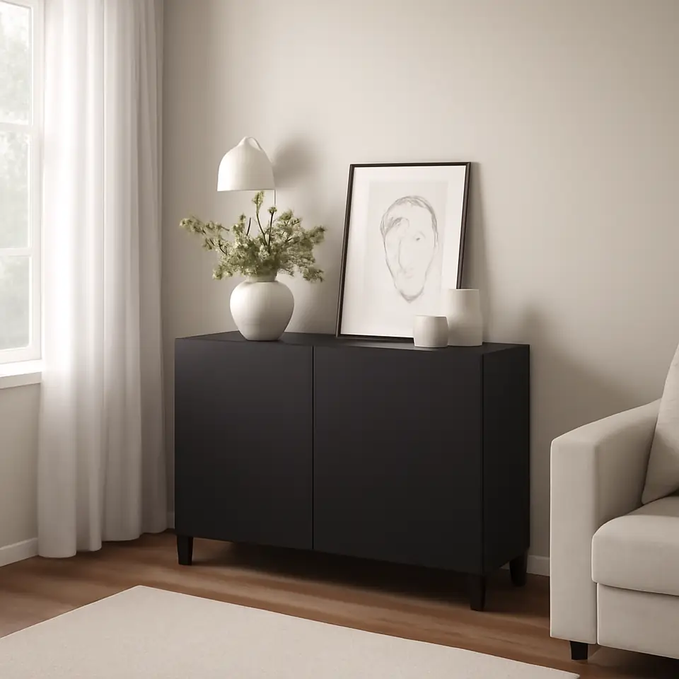 Møbelmontering BESTÅ Opbevaring med låger, sortbrun/Lappviken/Stubbarp sortbrun, 120x42x74 cm | Billig & Hurtig i København