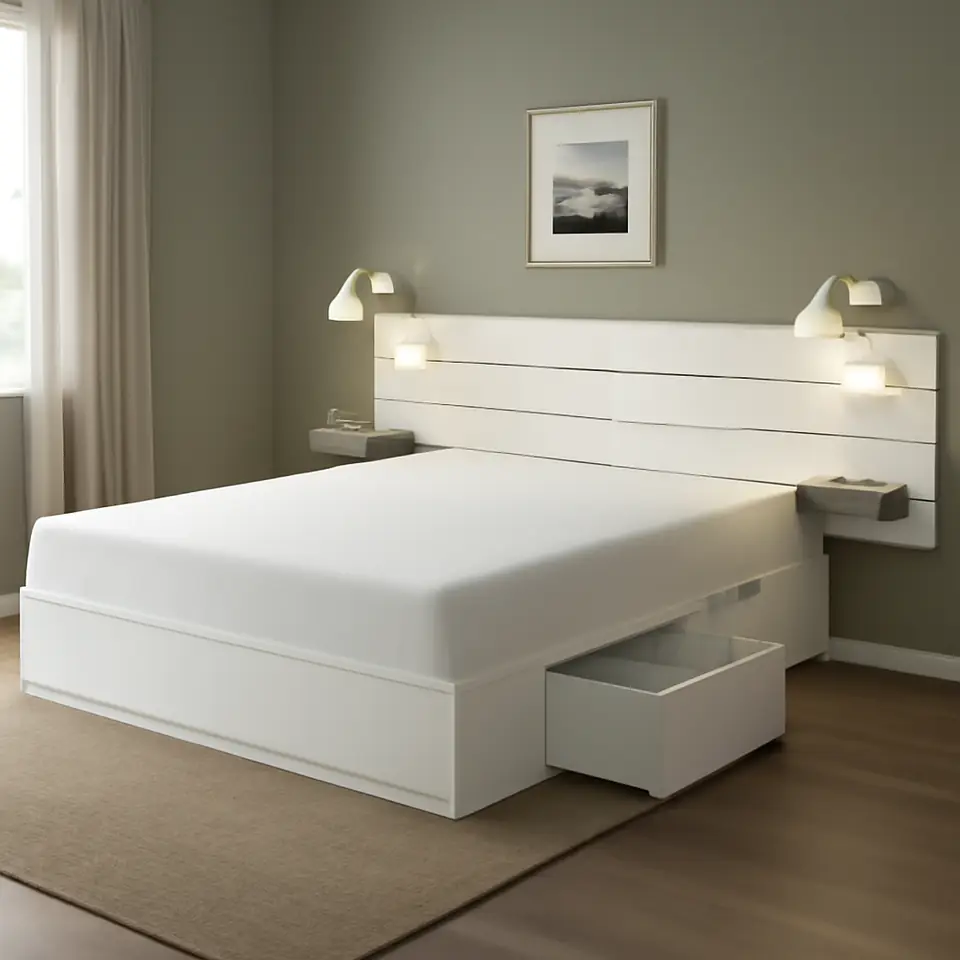 Møbelmontering NORDLI Sengestel m. opbev. og sengegavl, hvid, 180×200 cm | Fast Pris i Storkøbenhavn