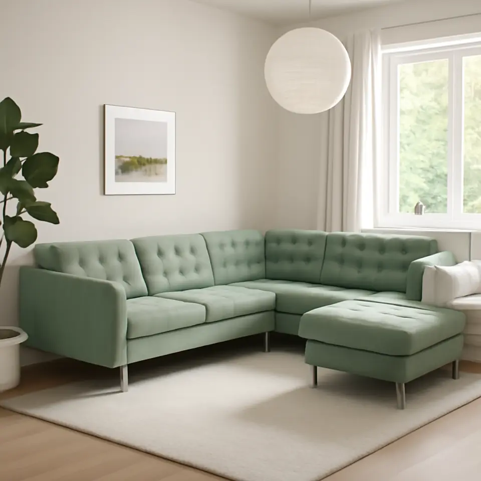 Møbelmontering LANDSKRONA Hjørnesofa, 6-pers., med chaiselong/Gunnared lysegrøn/metal | Professionel Møbelmontør