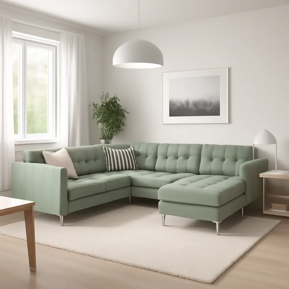 Møbelmontering LANDSKRONA Hjørnesofa, 6-pers., med chaiselong/Gunnared lysegrøn/metal | Samling af Møbler i Rødovre & Kbh