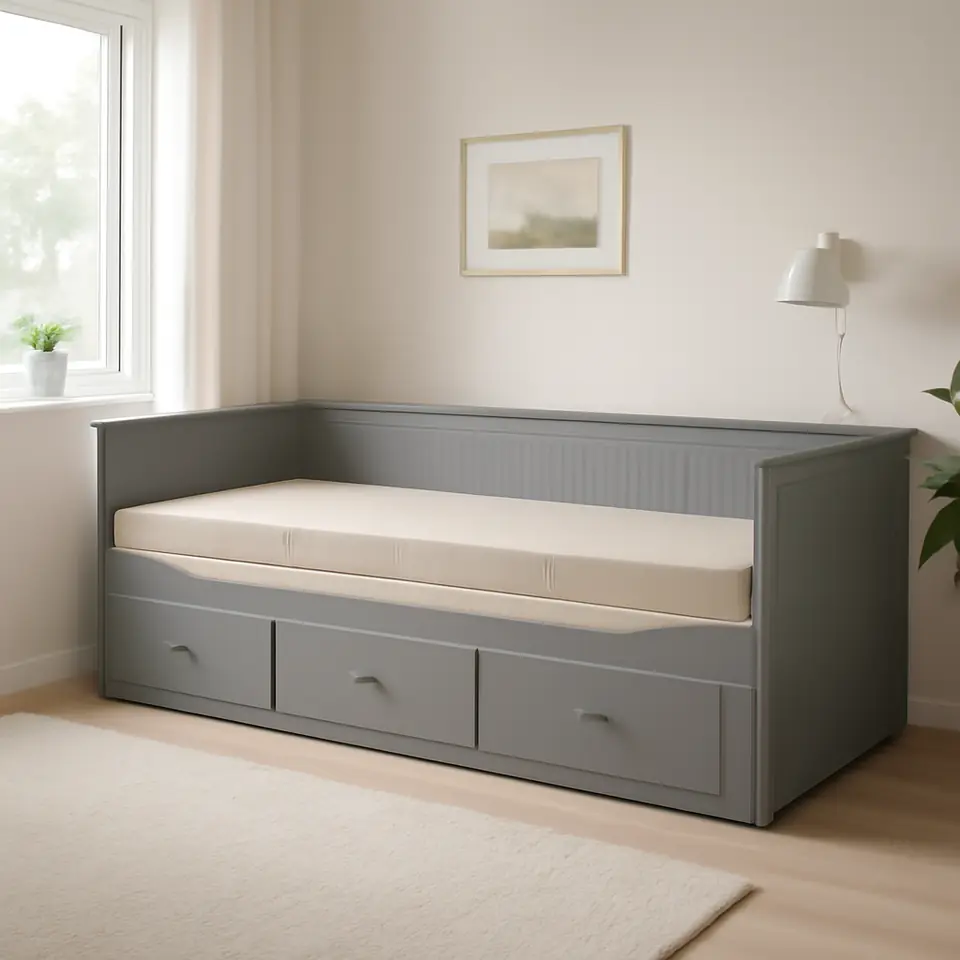 Møbelmontering HEMNES Sovesofa 3 skuffer/2 madrasser, grå/Vannareid fast, 80×200 cm | Billig & Hurtig i København