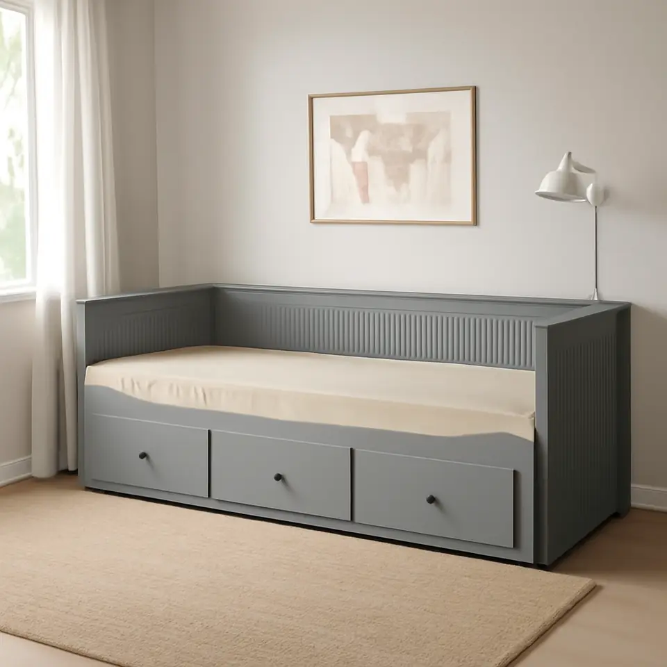Møbelmontering HEMNES Sovesofa 3 skuffer/2 madrasser, grå/Vannareid fast, 80×200 cm | Fast Pris i Storkøbenhavn