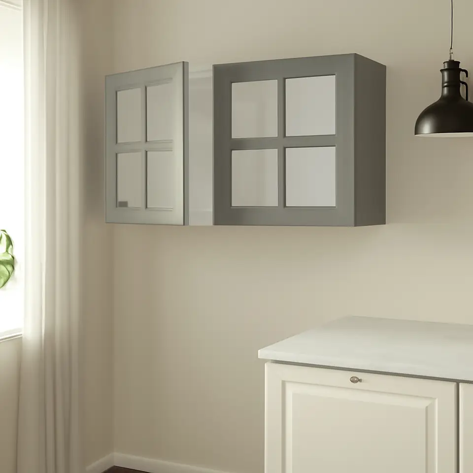 Møbelmontering METOD Vægskab med 2 vitrinelåger, hvid/Bodbyn grå, 80×40 cm | Få et tilbud i dag