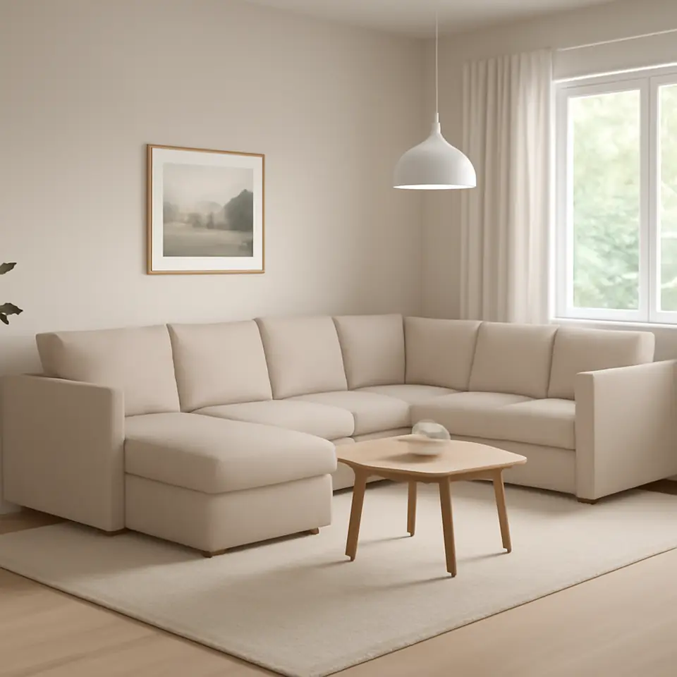 Møbelmontering VIMLE Hjørnesofa, 5-pers., med chaiselong/Gunnared beige | Professionel Møbelmontør