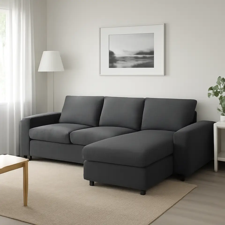 Møbelmontering VIMLE 3-pers. sofa med chaiselong, med brede armlæn Gunnared/mellemgrå | Fast Pris i Storkøbenhavn