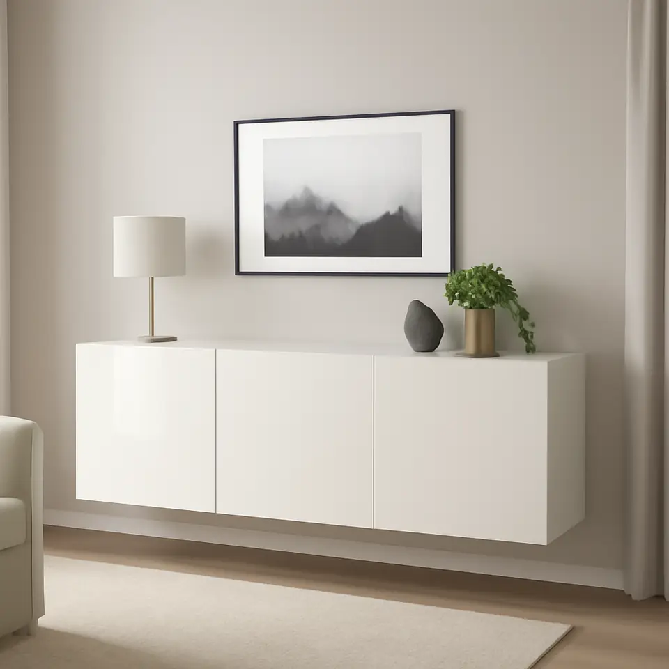 Møbelmontering BESTÅ Vægmonteret skabskombination, hvid/Selsviken højglans/hvid, 180x42x64 cm | Få et tilbud i dag