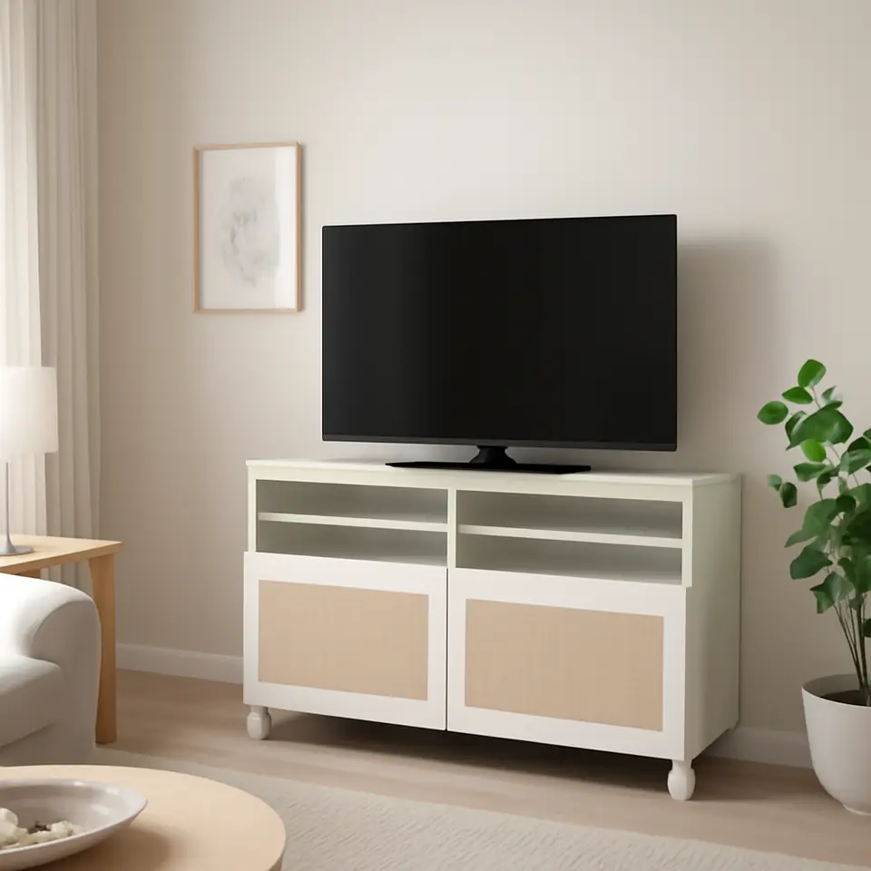 Møbelmontering BESTÅ Tv-bord med låger, hvid/Studsviken/Stubbarp hvid, 120x42x74 cm | Billig & Hurtig i København
