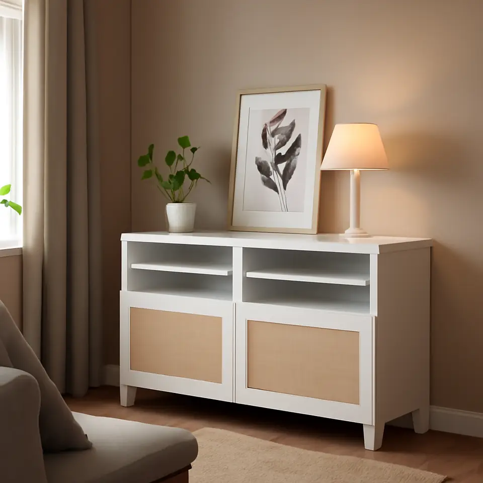 Møbelmontering BESTÅ Tv-bord med låger, hvid/Studsviken/Stubbarp hvid, 120x42x74 cm | Billig & Hurtig i København