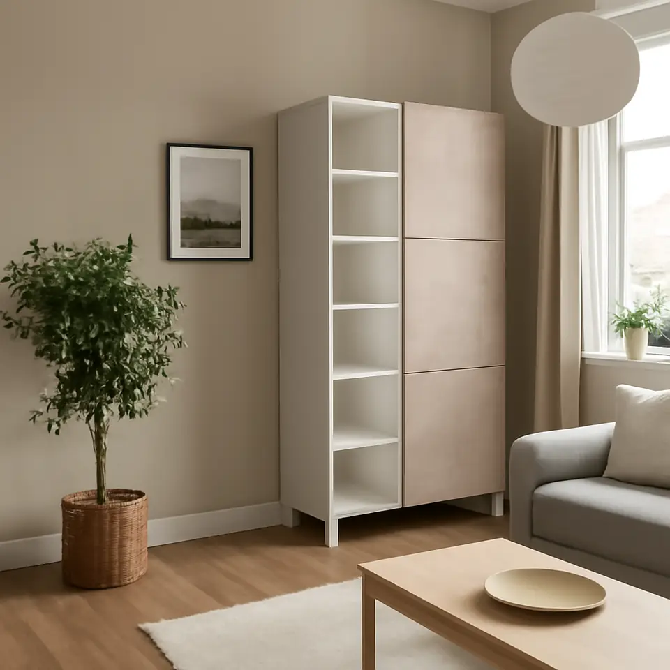 Møbelmontering BESTÅ Opbevaring med låger, hvid Bergsviken/beige marmormønstret, 120x42x202 cm | Fast Pris i Storkøbenhavn