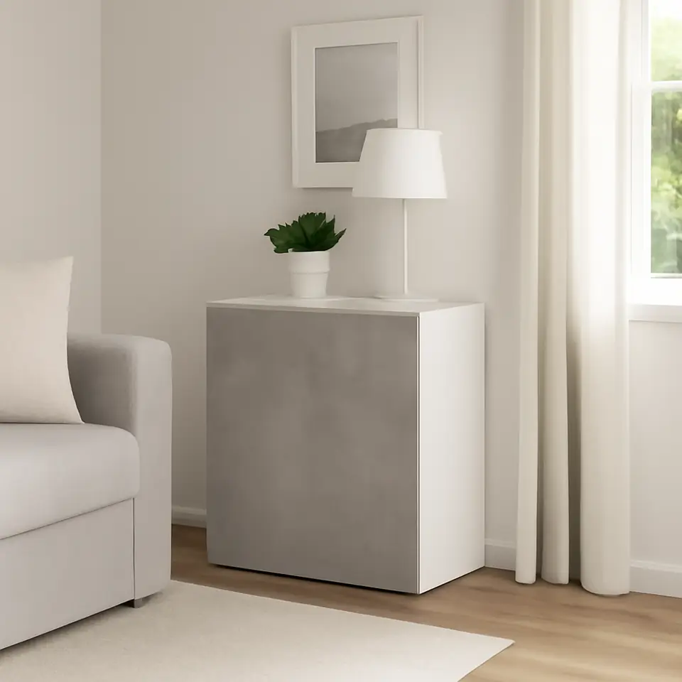 Møbelmontering BESTÅ Reol med låge, hvid/Kallviken lysegrå, 60x42x64 cm | Professionel Møbelmontør