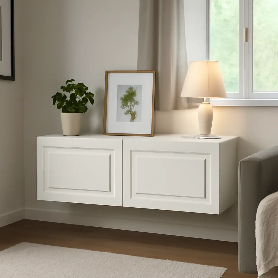 Møbelmontering BESTÅ Reol med døre, hvid/Smeviken hvid, 120x42x38 cm | Få et tilbud i dag
